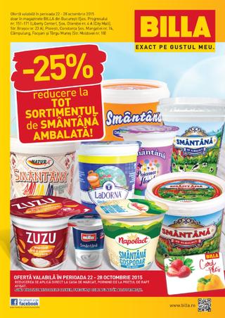 Billa special catalog 25% Reducera la tot Sortimentul de Smantana Ambalata - 22-28 Octombrie 2015